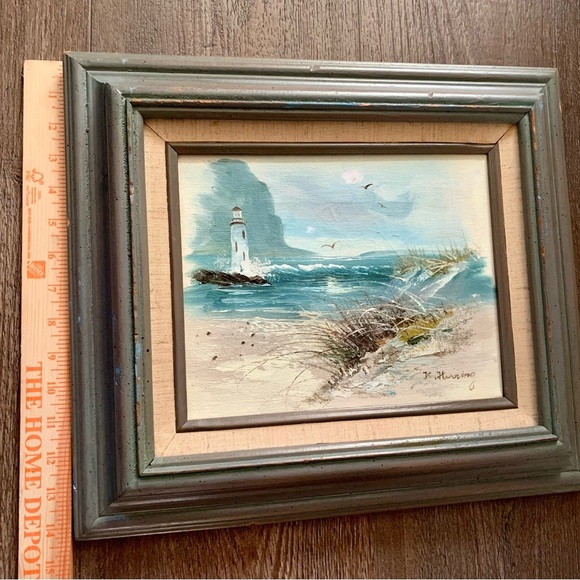 Vintage Beach Landscape Canvas Oil Painting Sine By K. Huoring  14/16 Inches - Picture 6 of 14